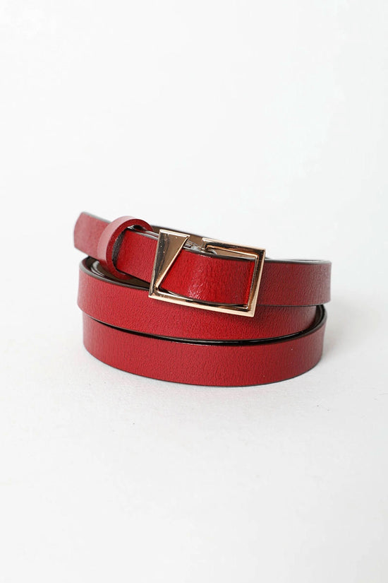 Red Asymmetrical Buckle Cinch Waist Belt