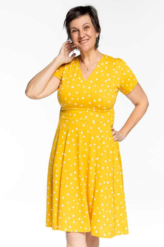 Cece Dress - Yellow With White Polka Dots