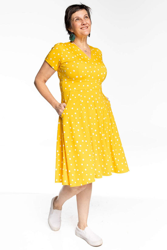 Cece Dress - Yellow With White Polka Dots