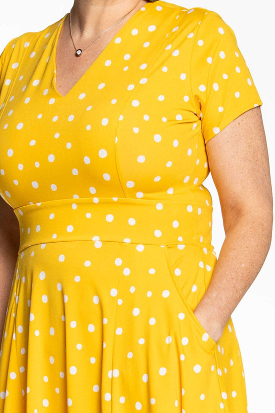 Cece Dress - Yellow With White Polka Dots