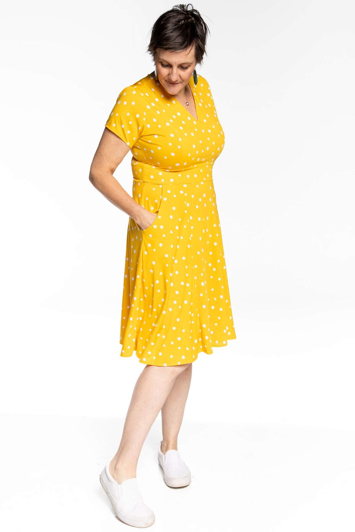 Cece Dress - Yellow With White Polka Dots