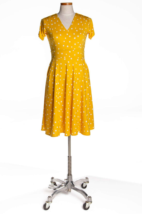 Cece Dress - Yellow With White Polka Dots