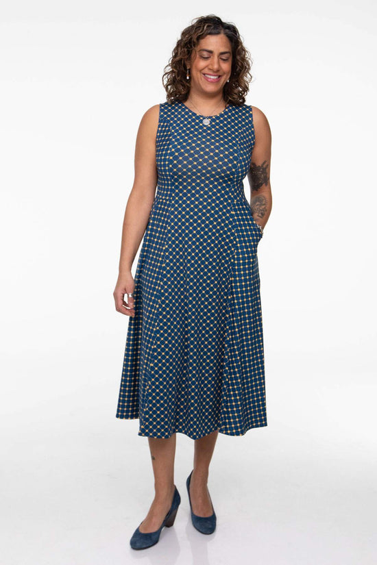 Cleo Dress - Navy with Gold Cross Dots