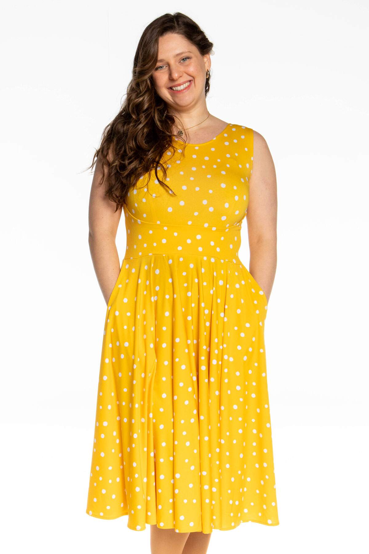 Lily Dress - Yellow with White Polka Dots