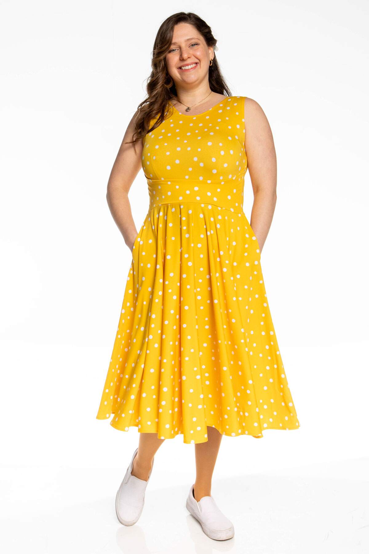 Lily Dress - Yellow with White Polka Dots